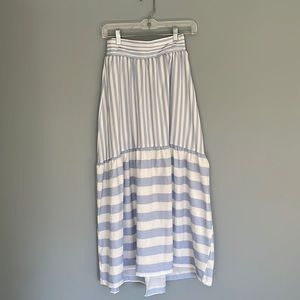 Inorin Womens High Waist Elastic Maxi Skirt Blue & White Striped Skirt One Size